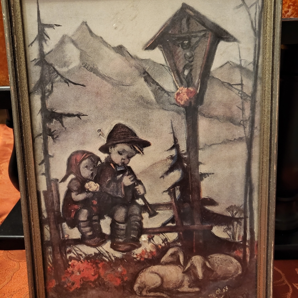 Framed hummel print signed hummel.